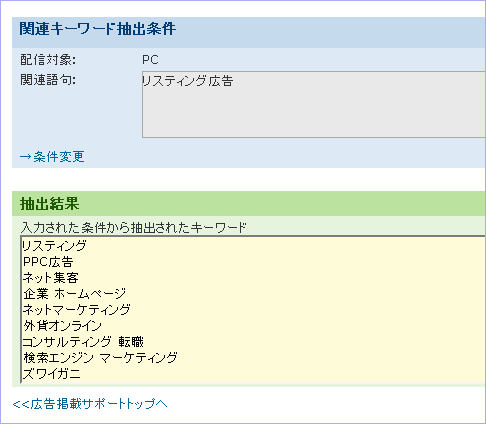 キーワード抽出機能 「リスティング広告」