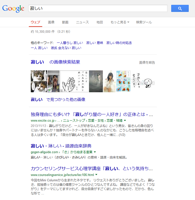 Googleの「寂しい」検索結果